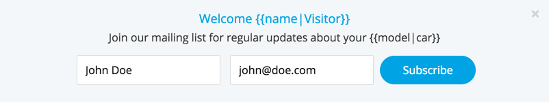 Gleam interface showing subscribe to newsletter with dynamic text data to personalize name