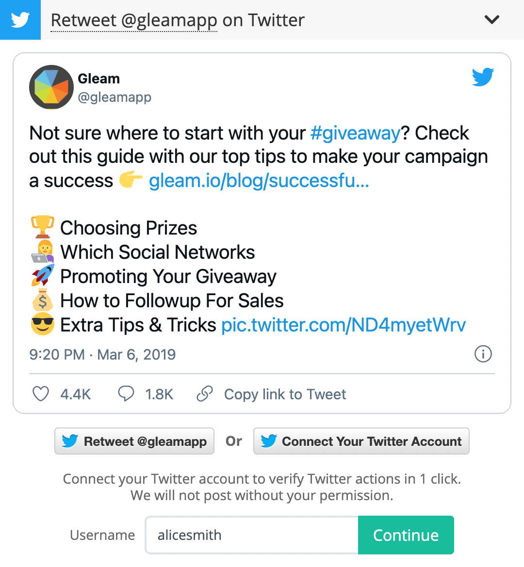 Connect to Twitter from Retweet Action