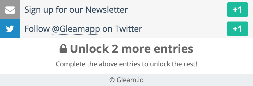 'Unlock 2 more entries' when you complete mandatory actions on the Gleam Competitions widget
