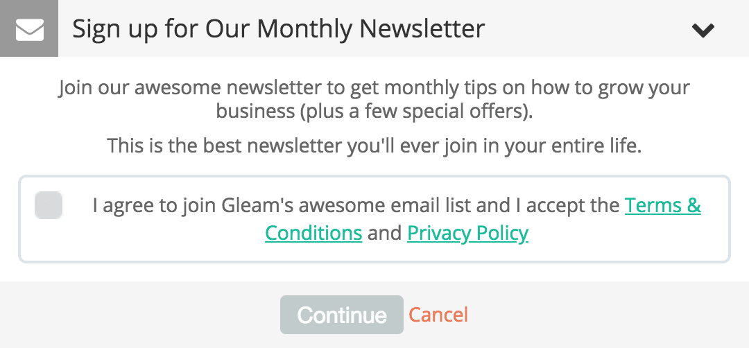 Subscribe to a Newsletter Action from Gleam is now GDPR Compliant