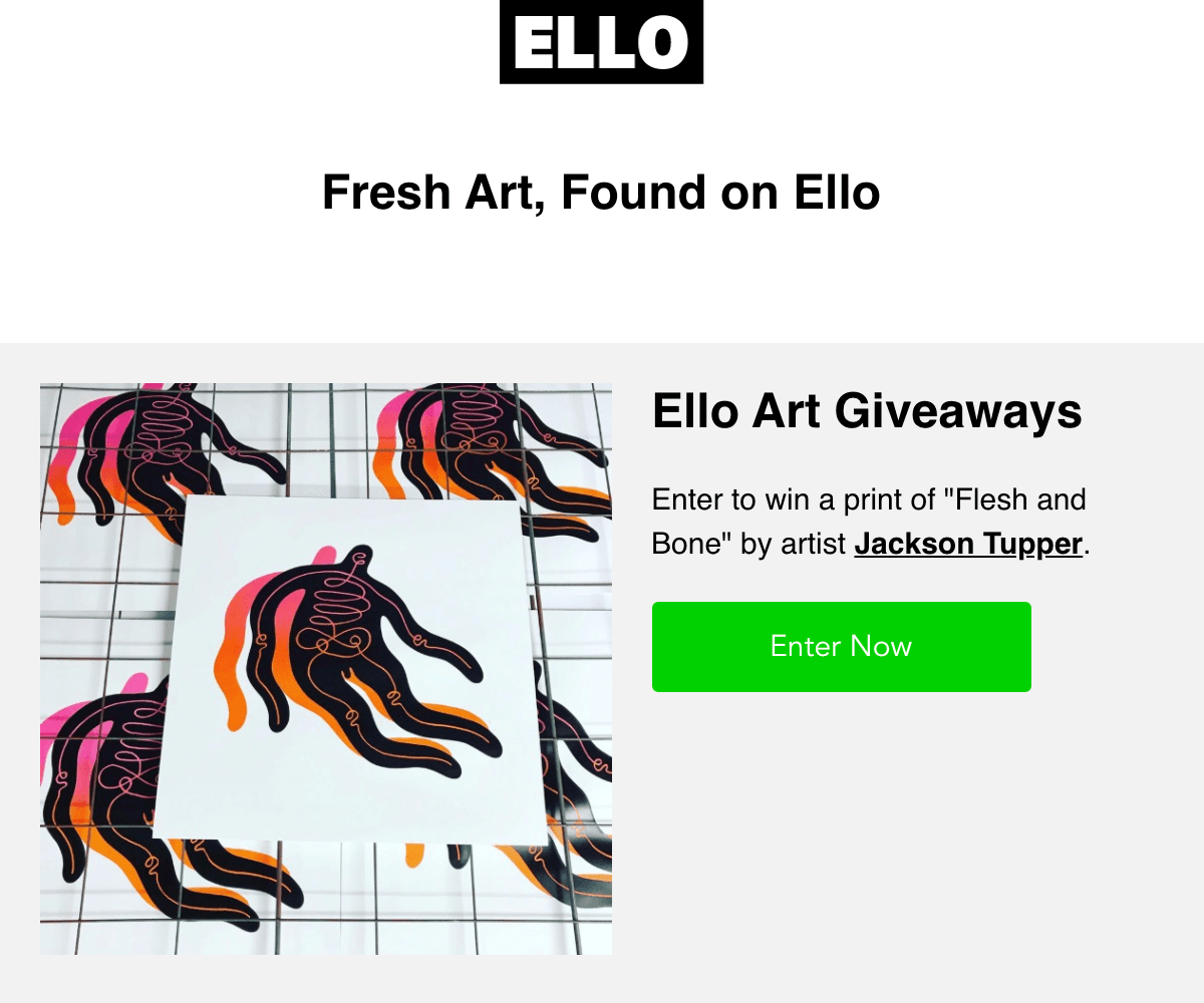 Shout out for an artist's giveaway on a promotional email by an art newsletter