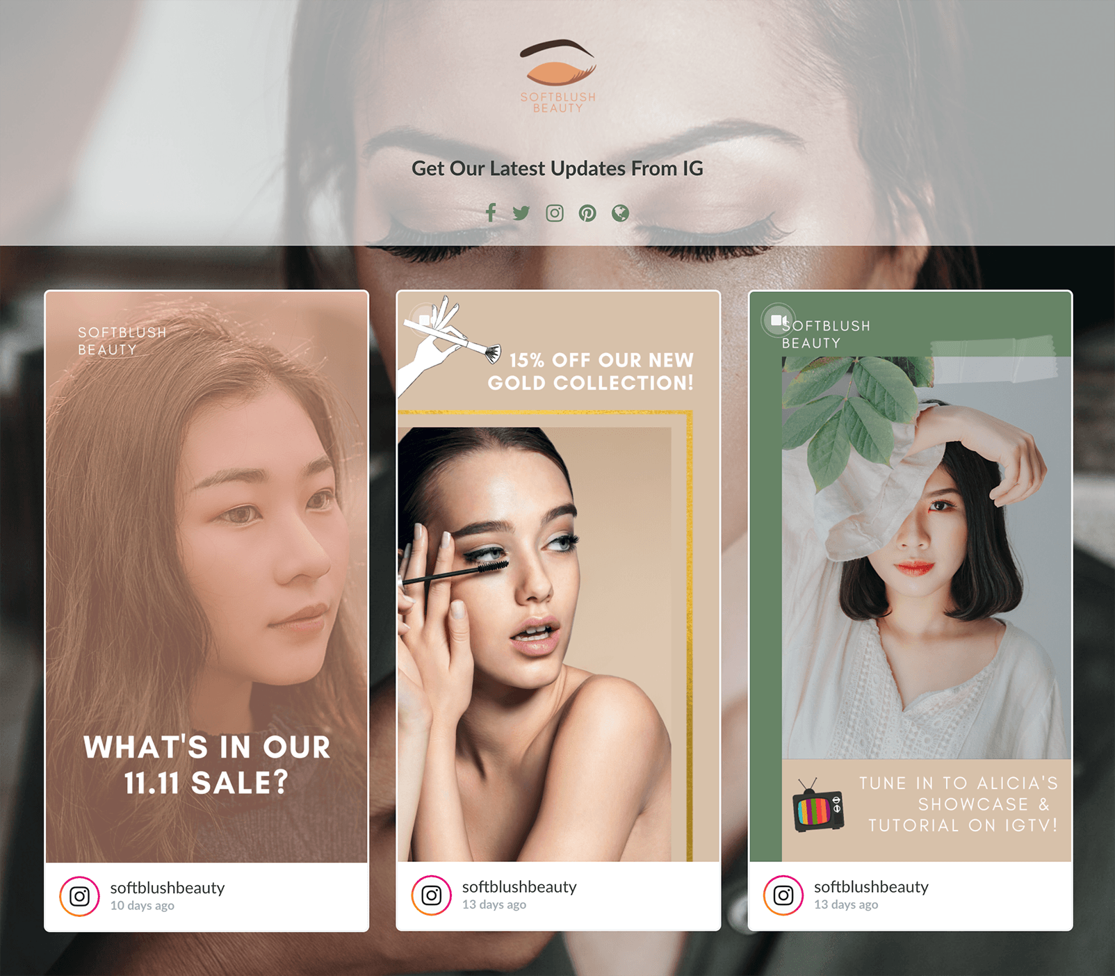 Gleam Galleries featuring Instagram Story imports for a makeup brand