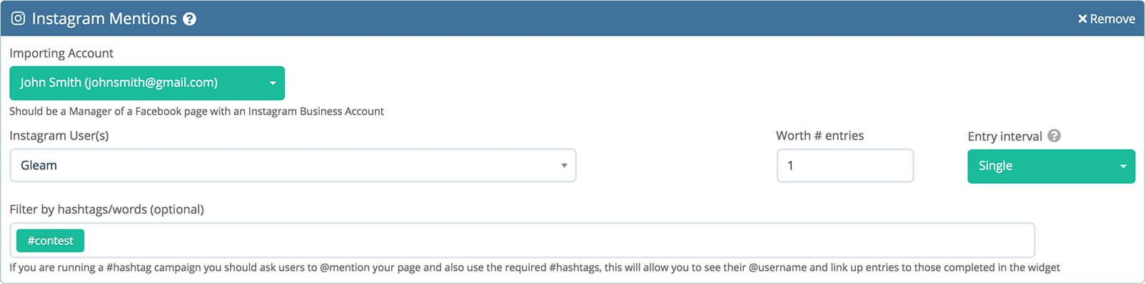 Filter your Instagram @mention imports through hashtag or word filters