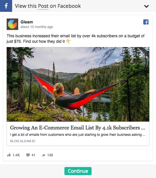 New Feature: View a Post on Facebook action for Gleam.io