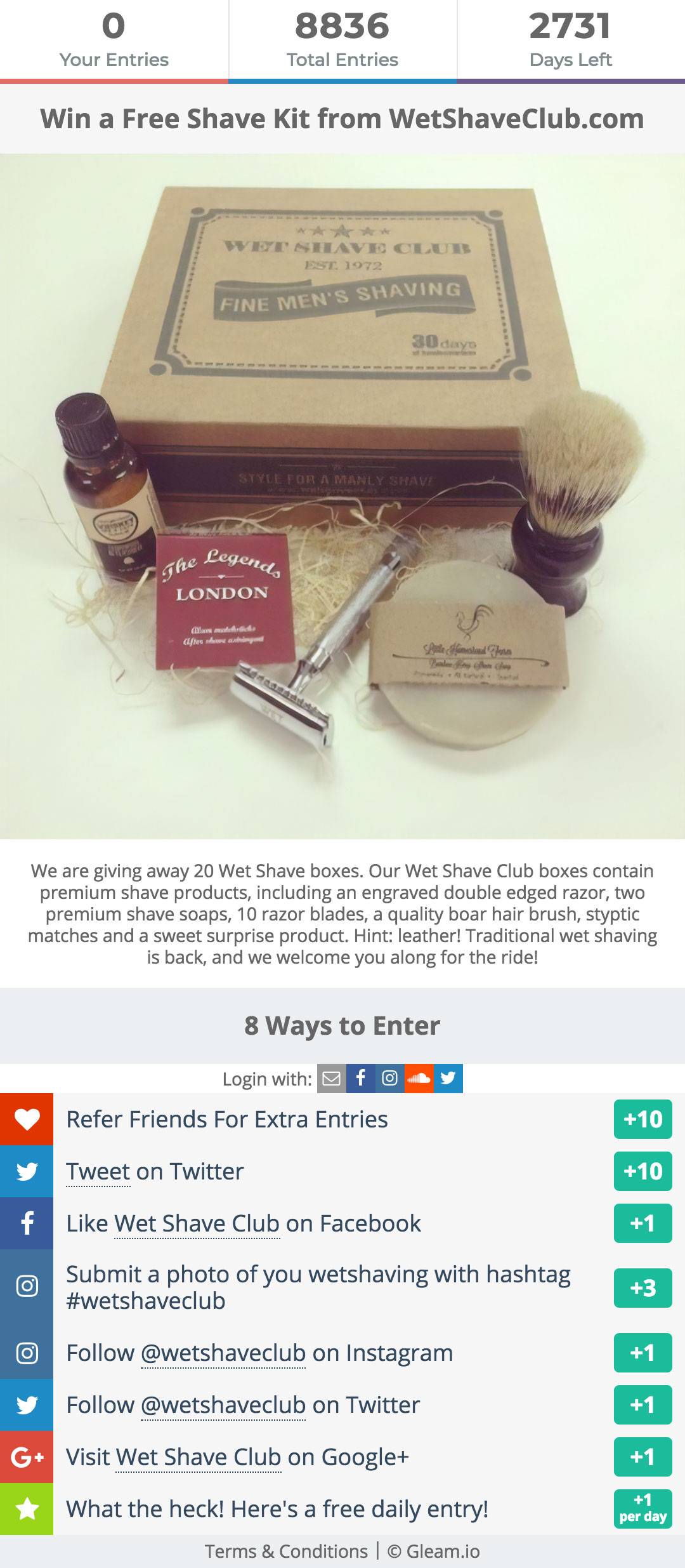 Wet Shave Club's Gleam Competitions campaign widget
