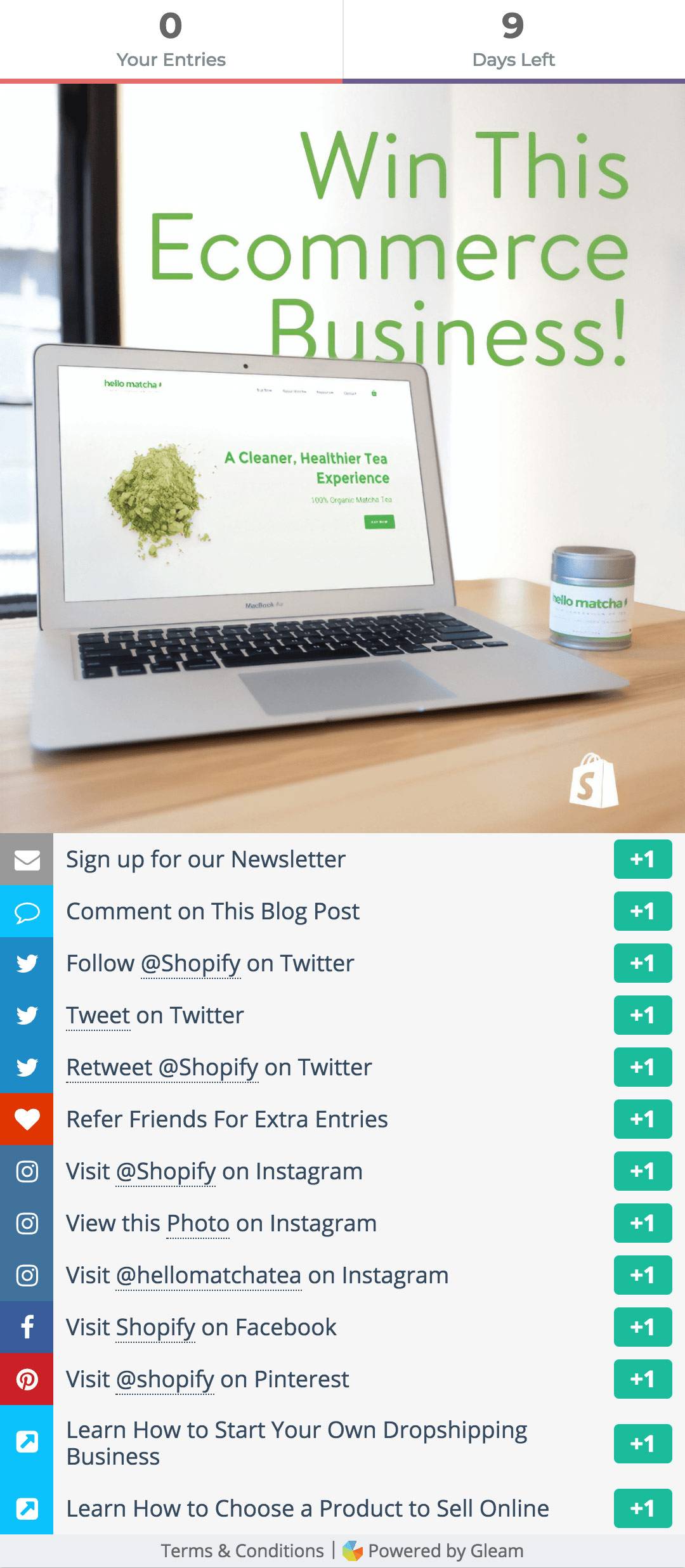 Shopify's Gleam Competitions campaign widget