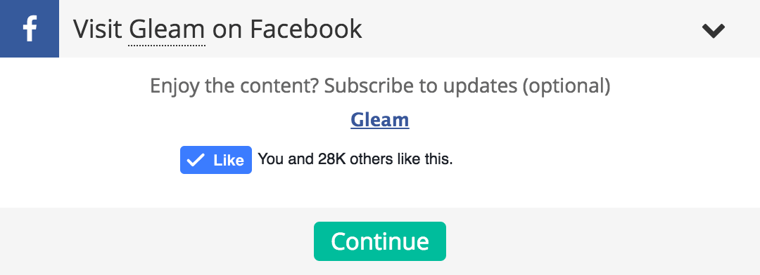 Visit on Facebook action for Gleam Competitions