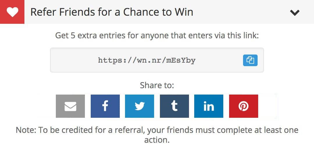 Viral Share action for Gleam giveaway campaigns