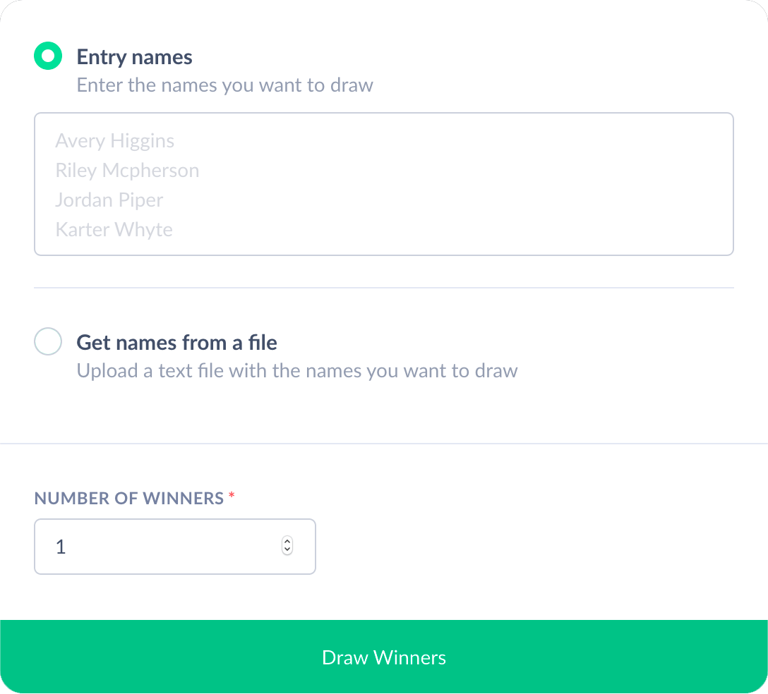 Entry names field in Quick Draws interface
