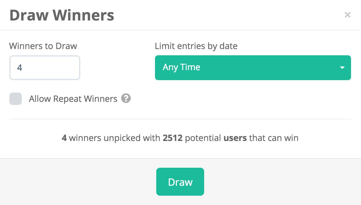 Pick number of winners to draw in Gleam COmpetitions