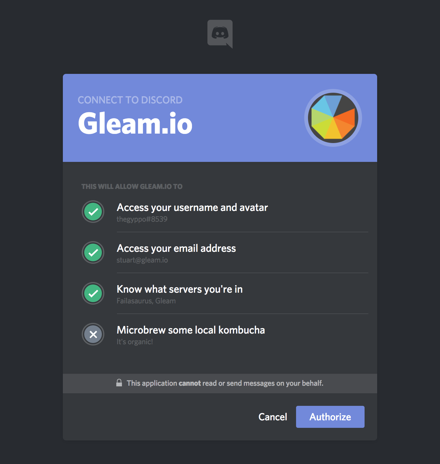 Interface to connect Gleam.io to Discord
