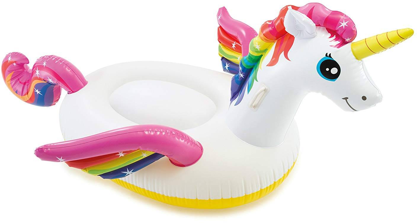 pool float shaped like a unicorn
