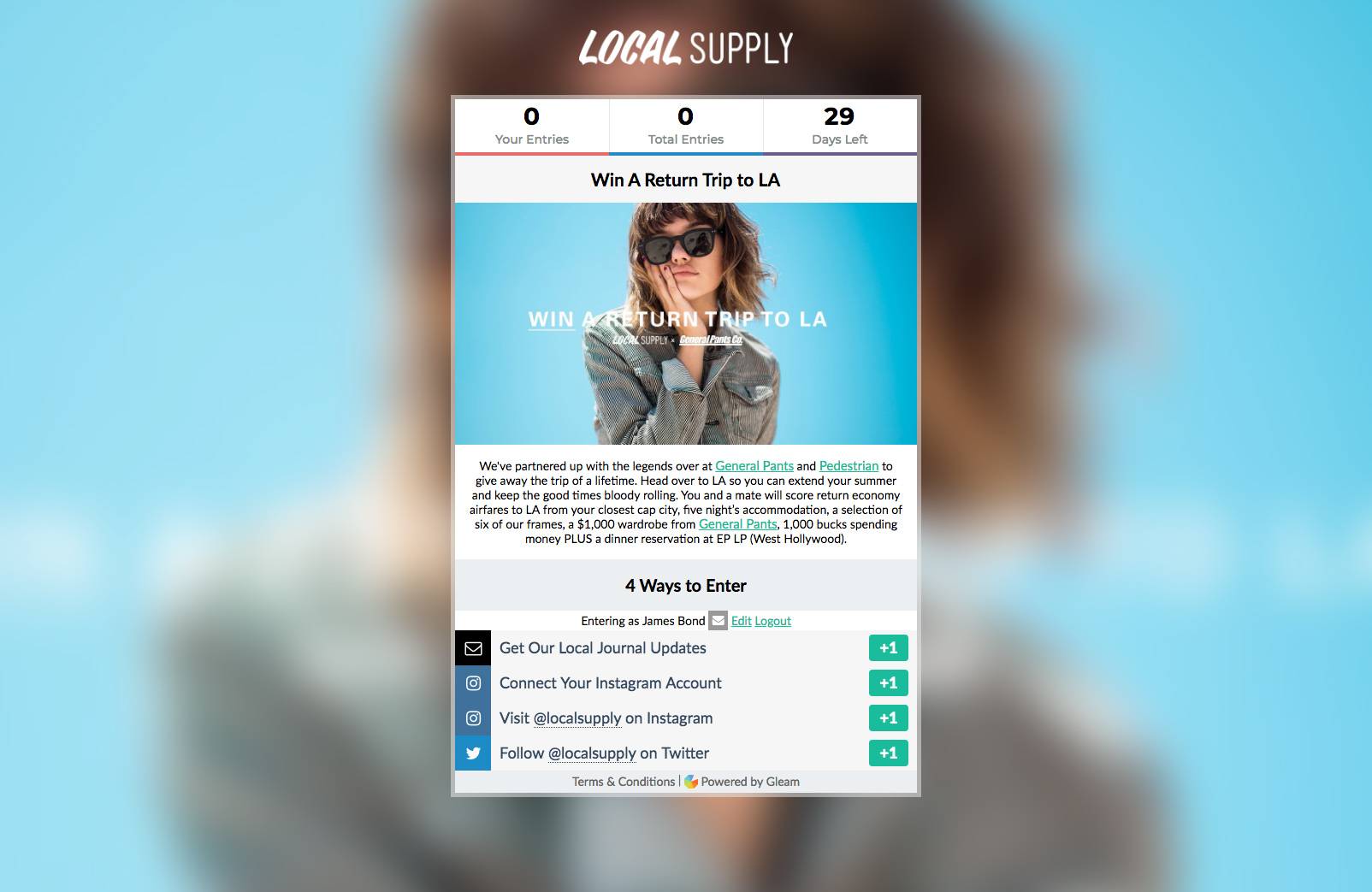 Gleam hosted landing page with feature image blur enabled