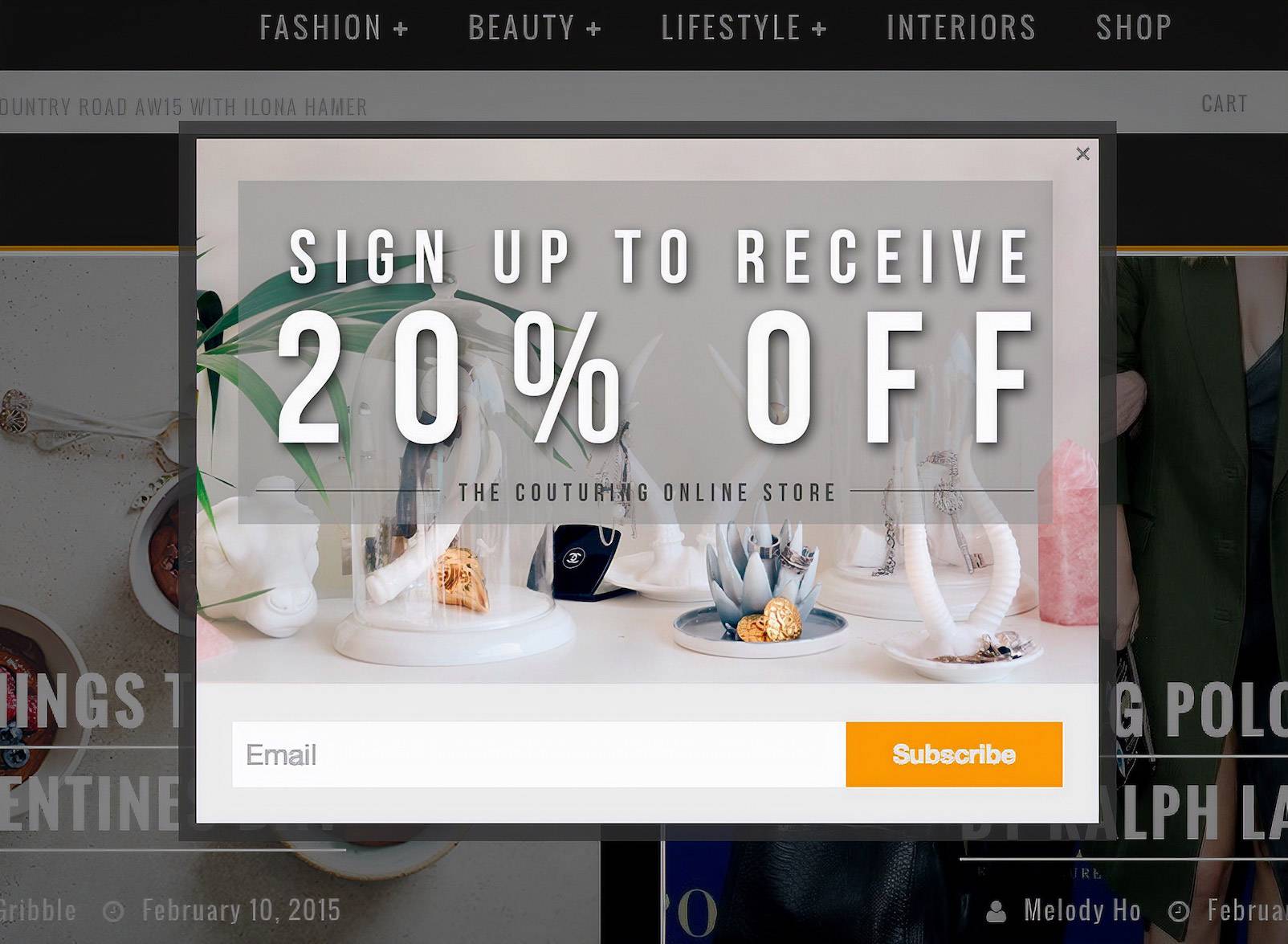 Page-specific popup form for targeting specific products on sale