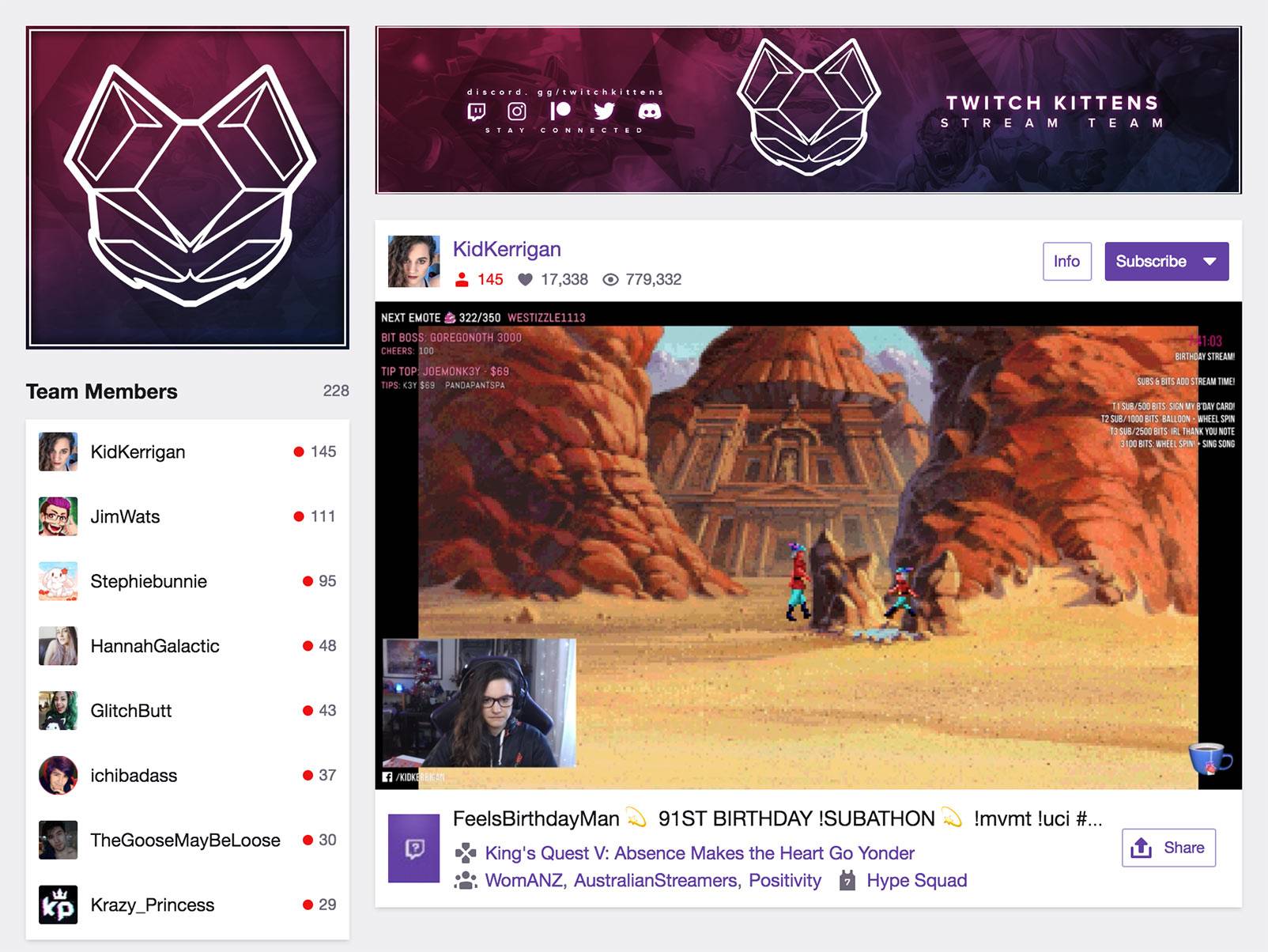 Team Members from Twitch Kittens featured on Twitch stream