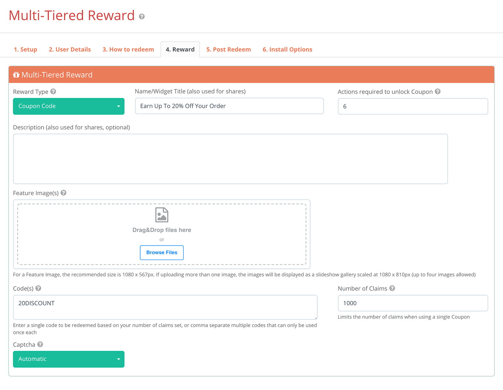 Reward tab view for your tiered reward campaign