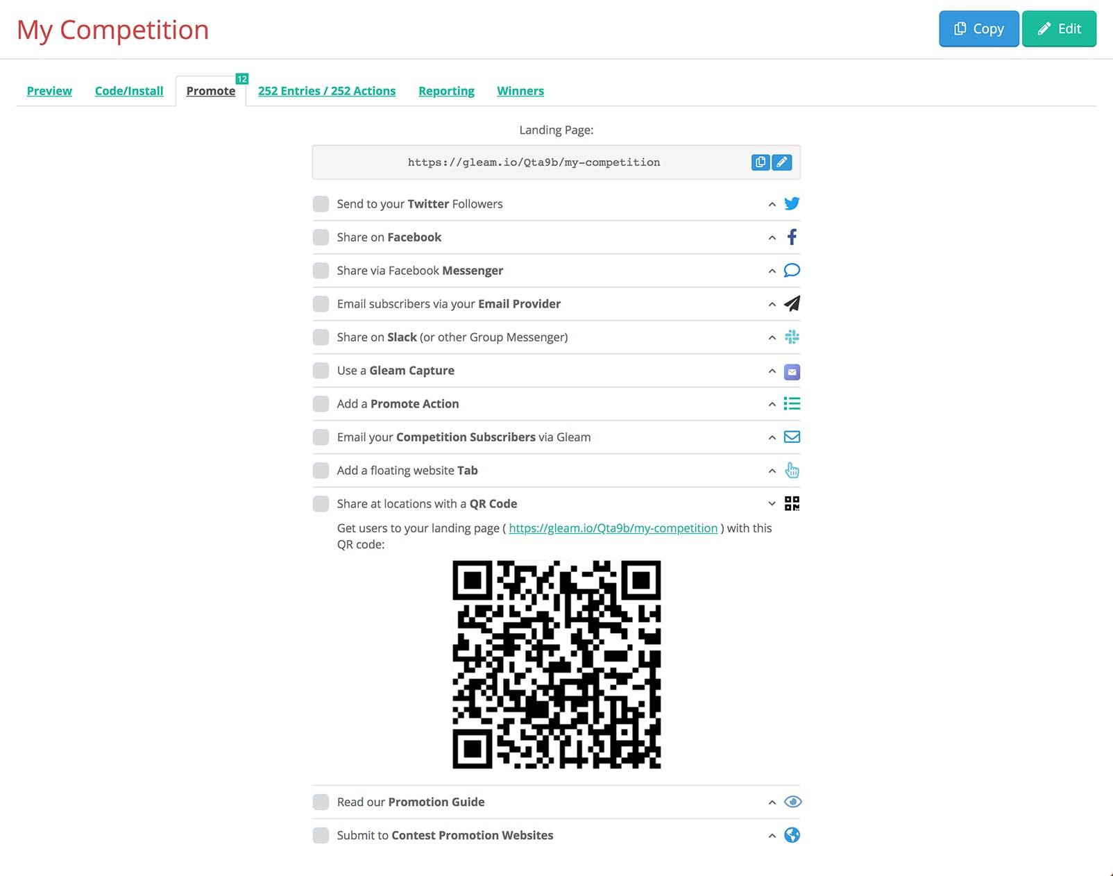 Get the QR Code for your campaign from the 'Promote' tab in the Dashboard