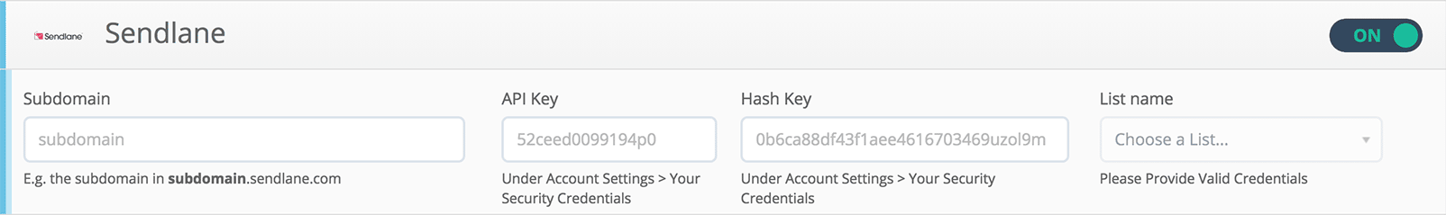 Connect Sendlane API & Hash Key to Gleam.io