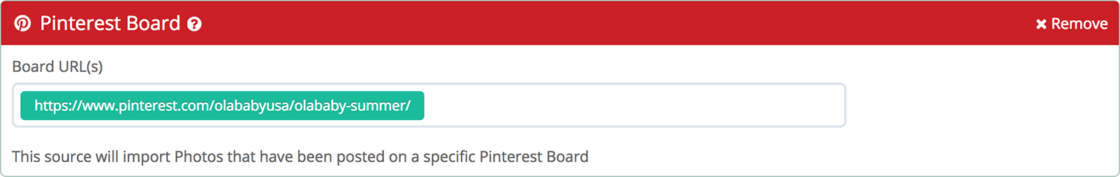 Gleam interface showing linked Pinterest account