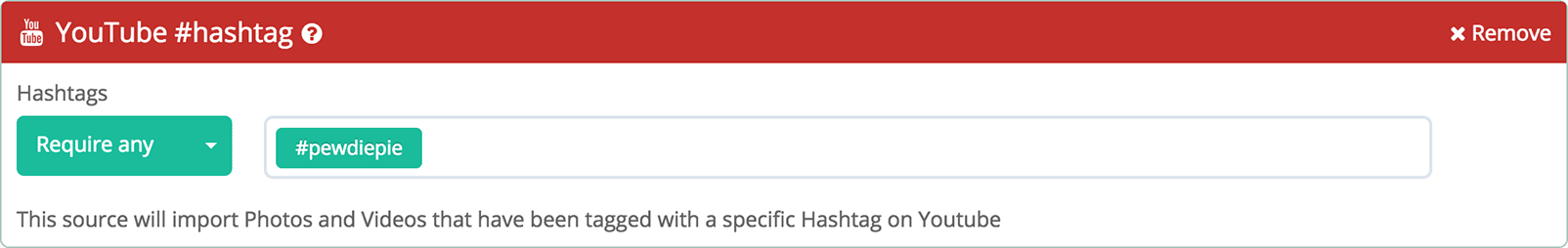 Import your YouTube videos from a set of #hashtags