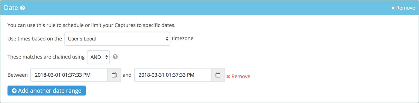 Use 'Date' behavioural rule to pre-schedule Gleam Capture popups
