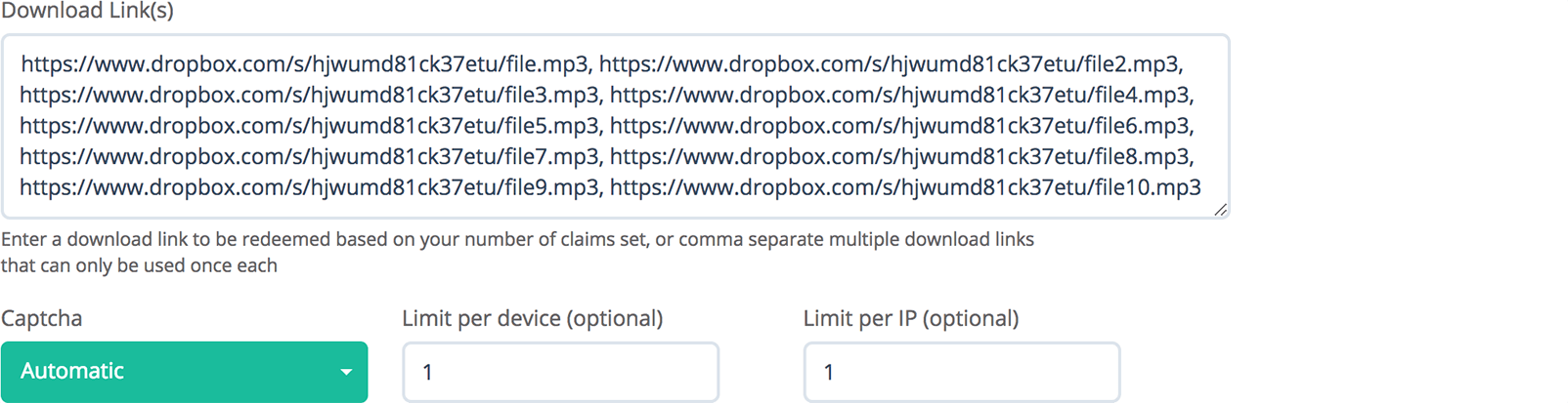 Enter URLs for multiple downloads