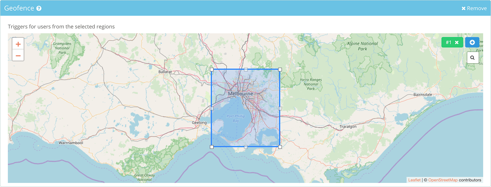 Gleam interface showing capture geofence rule