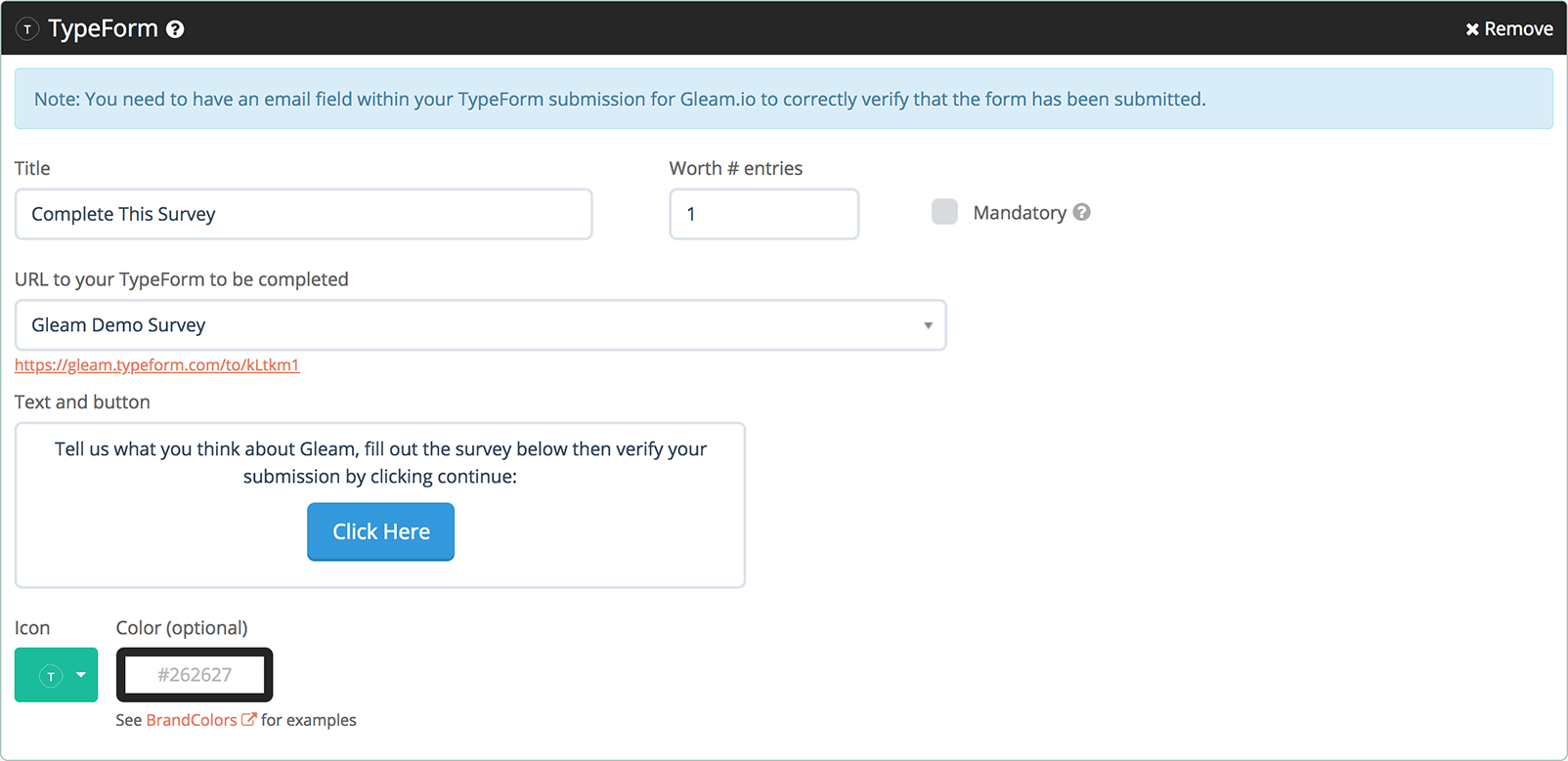 Create a button to link entrants to your Typeform