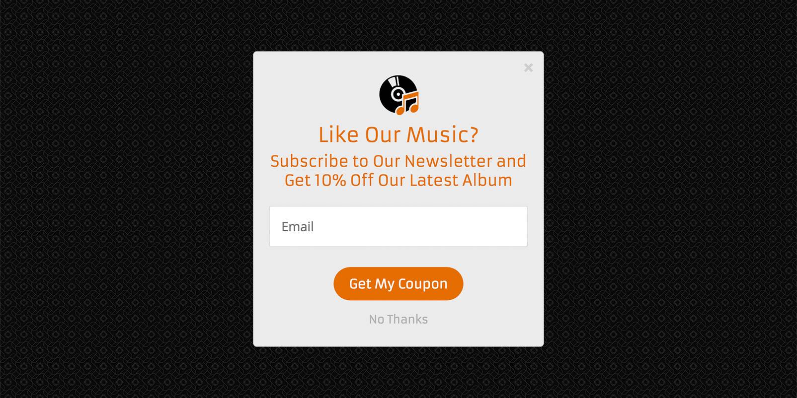 Gleam Capture's newsletter opt-in form for promoting music