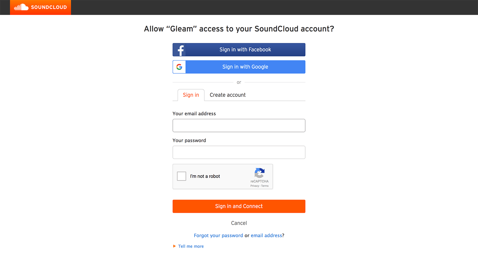 Authenticate your SoundCloud account to connect Gleam.io
