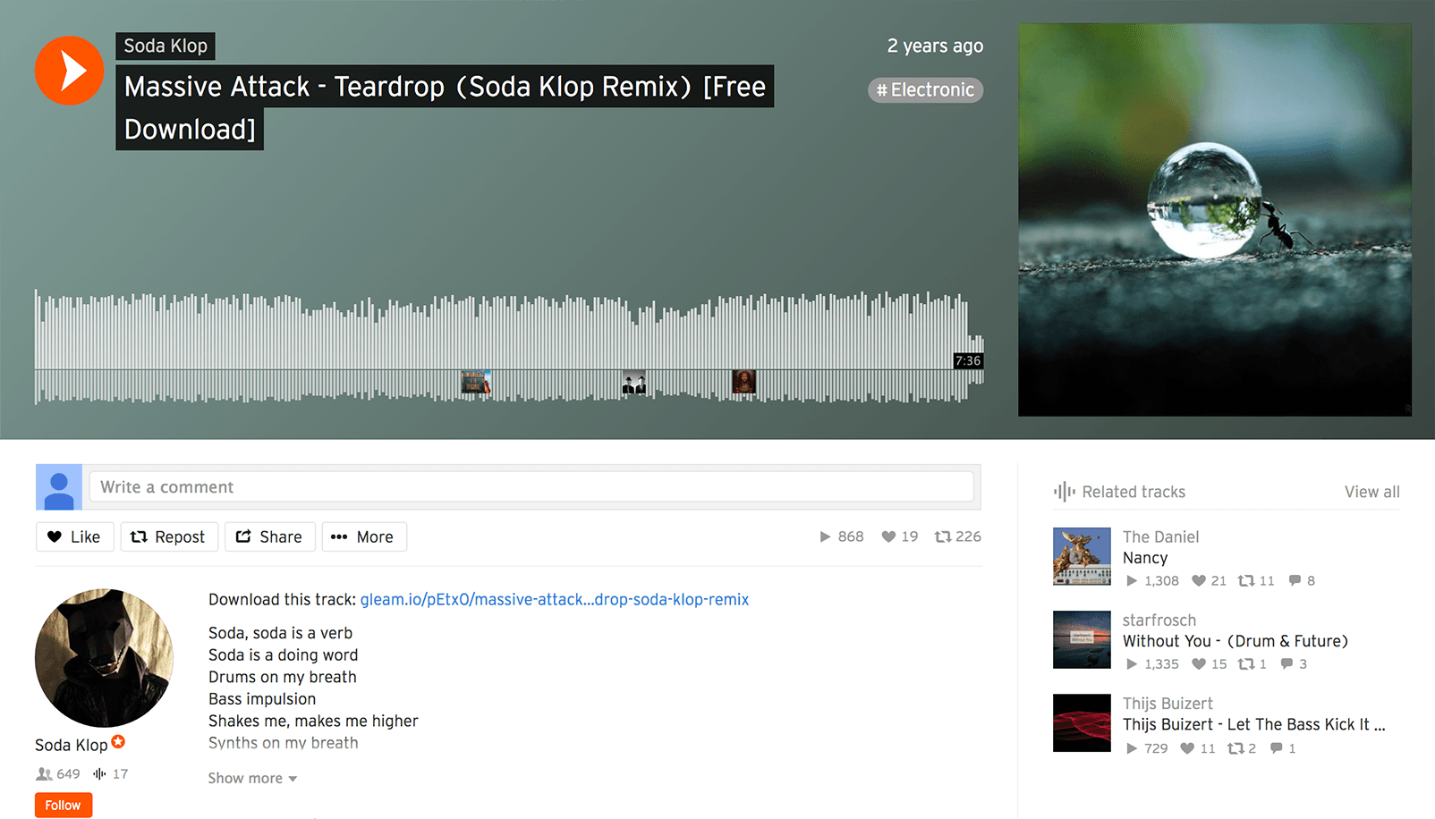 Soda Klop's track uploaded to SoundCloud