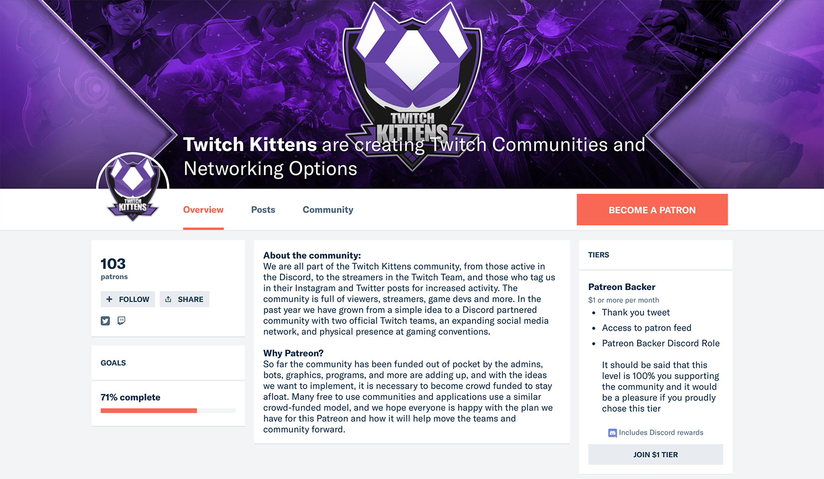 Twitch Kittens' Patreon page