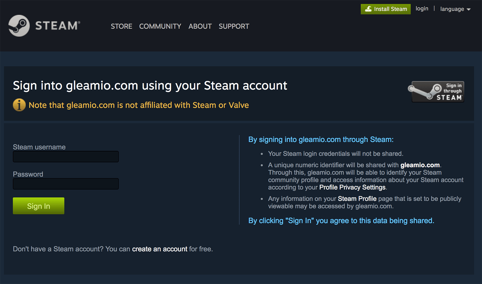 Authenticate your Steam account to connect Gleam.io