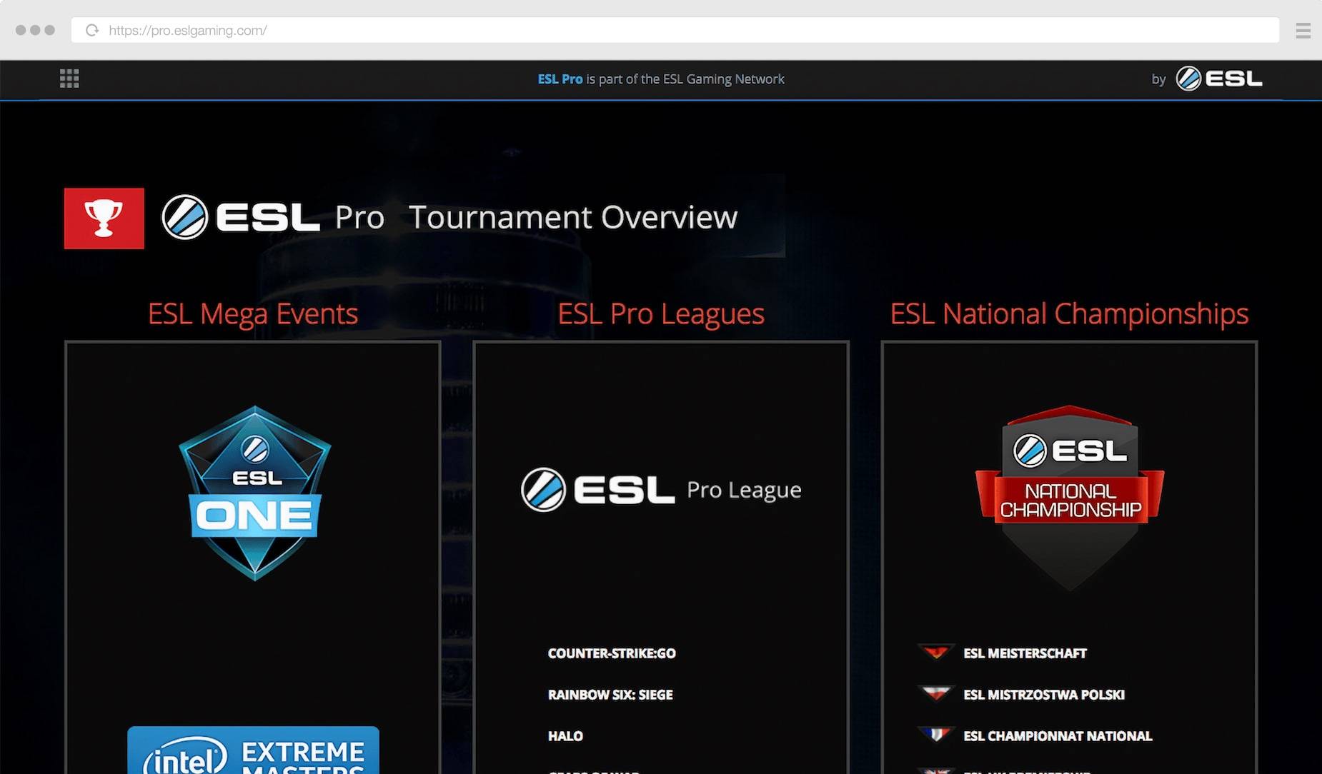 ESL Pro tournaments listing