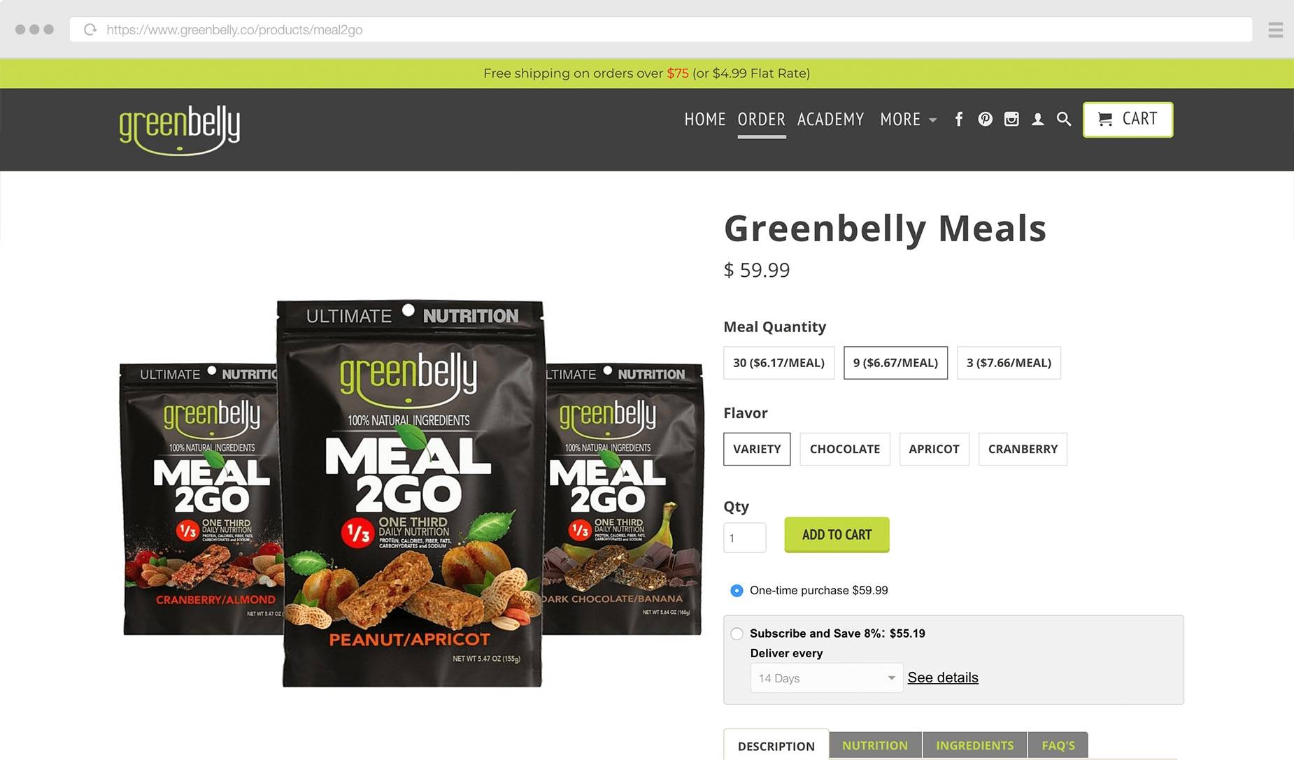Grenbelly's product listing on their E-commerce website