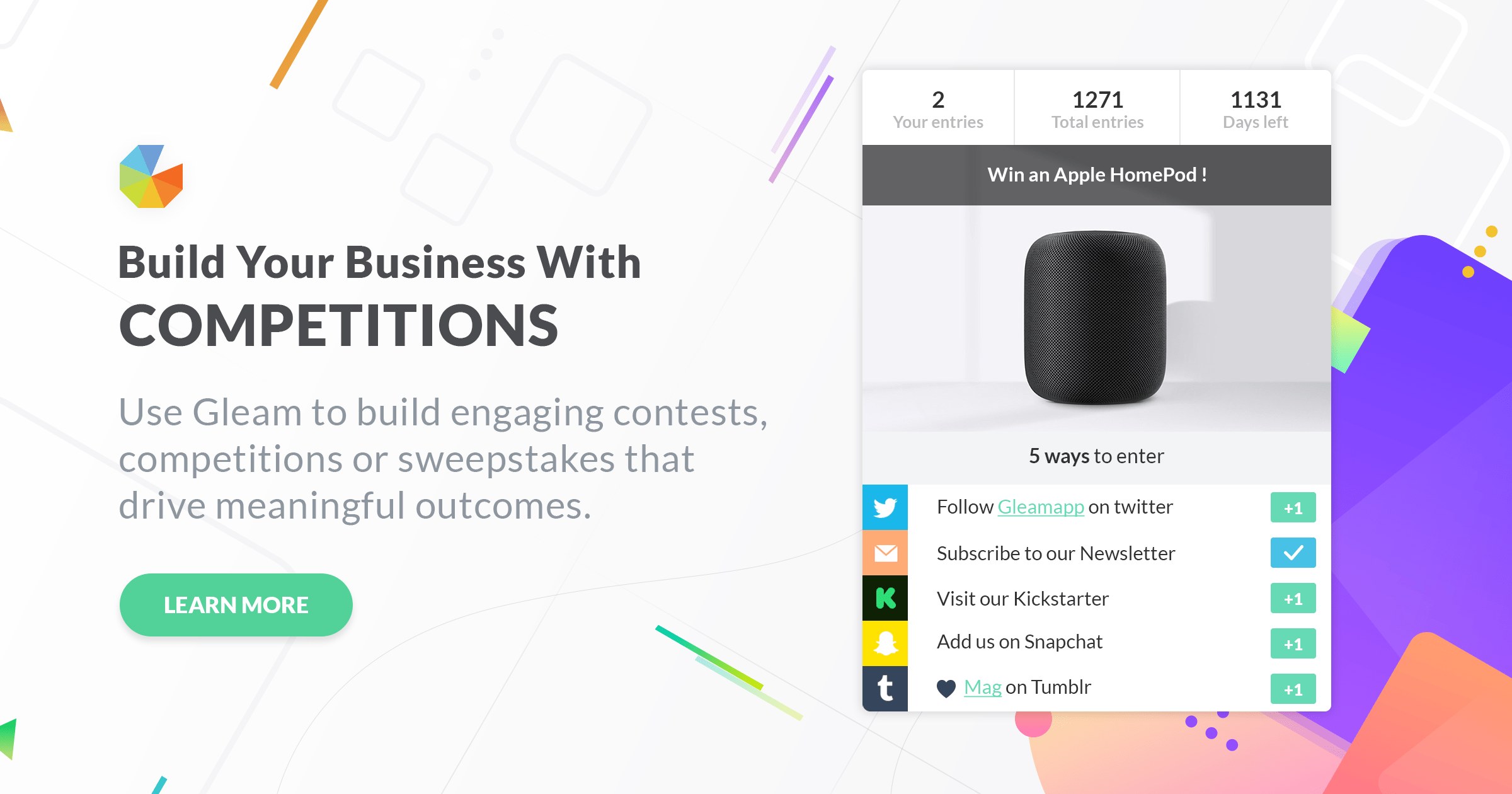 Gleam Competitions widget to win an Apple Homepod