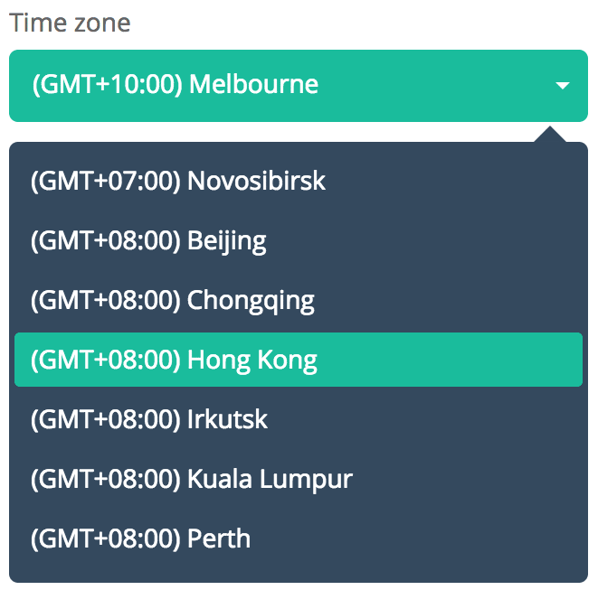 Gleam interface showing timezone options