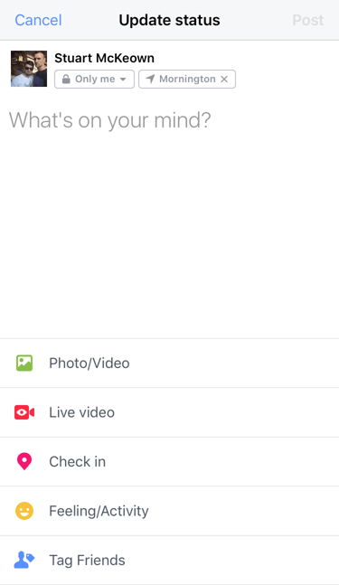 Creating a Facebook Status on Mobile
