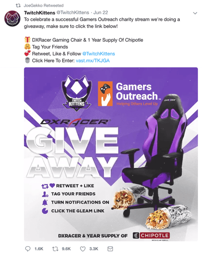 Twitch Kittens' promotional tweet retweeted by a Twitter user