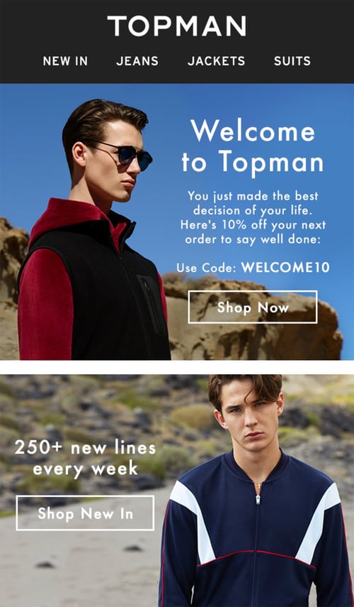 Topman welcome email