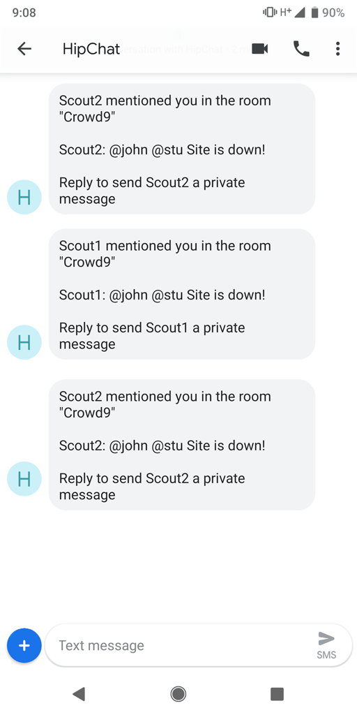 HipChat Text Alerts