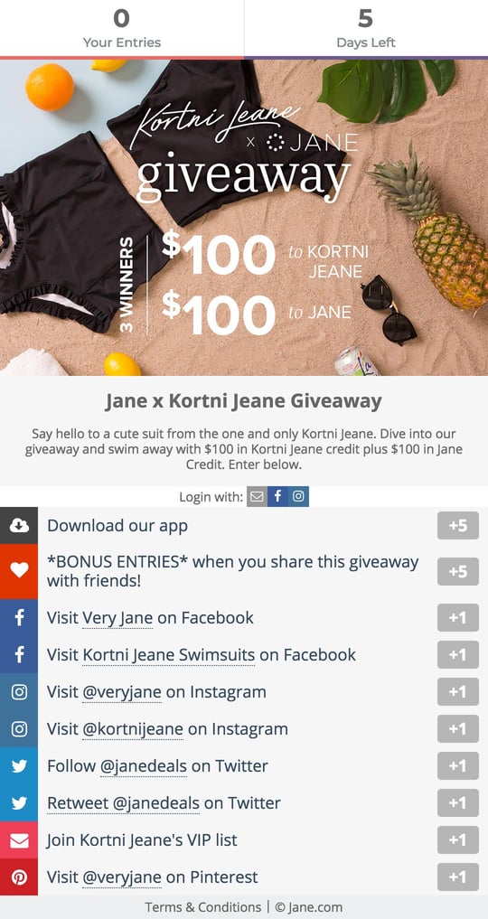 Jane.com's Gleam Competitions campaign widget