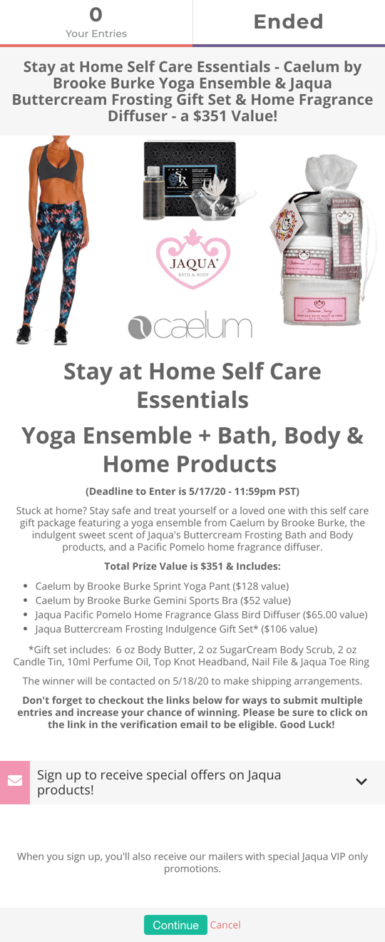 Stay At Home Self-Care giveaway campaign