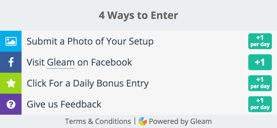 Gleam widget with ways to enter including daily entries