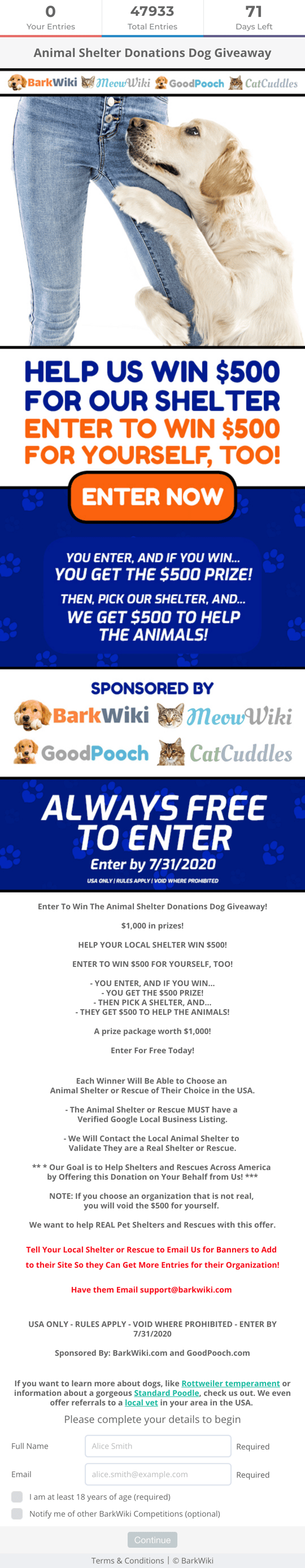 BarkWiki's Animal Shelter Donation giveaway campaign