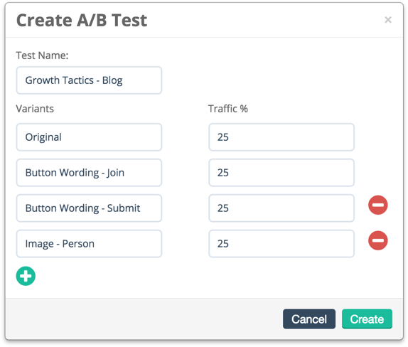 Gleam interface showing setting up A/B test specifics