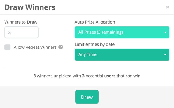 Configure the random winner draw for multiple winners on Gleam Competitions