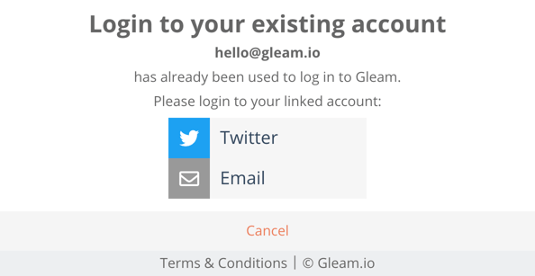 Gleam widget showing login options