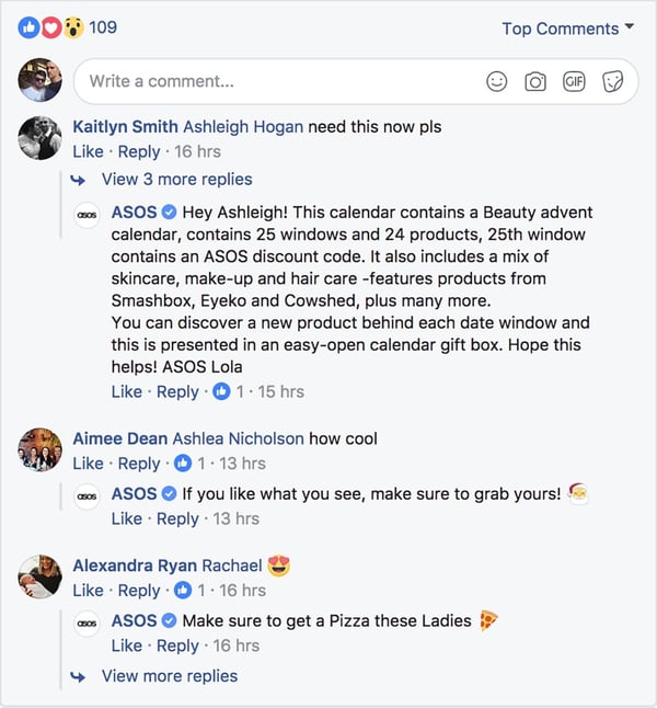 ASOS responds to a Facebook comment