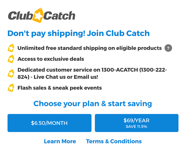Catch Club Promoted in Shopping Cart